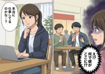 「もしかして、仕事サボってる...？」リモートワークで返信は早いが仕事は進まない同僚にモヤモヤ⇒「え！？何でここにいるの！？」有休を取った日に仕事中のはずの同僚を目撃して・・・