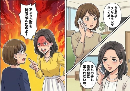 「ぎゃああ！息子がインフルで発表会出られなくて最悪！」園内で大流行中のインフルエンザの感染源を突き止めようとするママ友⇒「アンタが犯人ね！うちの子を傷つけやがって！」理不尽に八つ当たりされて・・・