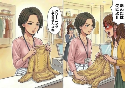 ＜後編＞「クリーニングしたら服が縮んだから返金しろ！」平和な接客中にクレーマーが乱入⇒「これ…クリーニングしてませんよね？」先輩の指摘でさらに激怒させてしまい・・・