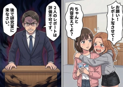 「出席票代わりに出しといてw」周りを利用してサボりまくりの迷惑女子。レポートを写したいと言われて渋々見せると⇒「こんなレポート評価不可です！」教授に呼び出されて“留年の危機”に・・・