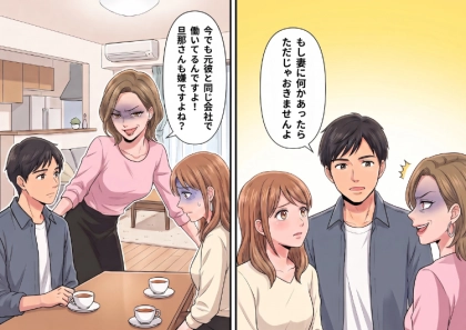 ＜後編＞「アンタが先に結婚するなんて！旦那に会わせろ！」マウント気質の同期女子を渋々家に招くことに。ハイスペ男性と結婚した事実を知ると⇒「この子、経験人数豊富ですよw」最悪の暴露をされて・・・