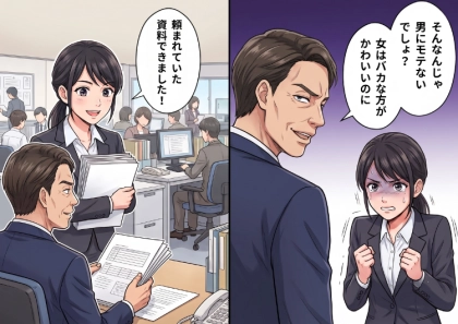 「仕事ができるお前は男にモテないだろ？女はバカな方がかわいいのにw」仕事を頑張る女性社員を認めないハラスメント上司！理不尽な嫌味に耐える日々だったが⇒時代錯誤のパワハラにスカッと反撃・・・