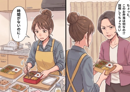 夫から「俺の弁当に冷凍食品を使うなんて嫌がらせか!」と激怒され無視される日々に…仲直りのために好物をたくさん手作りするが⇒「ちょっとこのお弁当は何なのよ!」義母にまで問い詰められて・・・