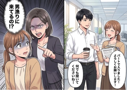 【最年少ポジション】を奪われた先輩がお局化!?男性社員と業務の話をしていると⇒「アンタ男漁りに来てるの!?」「給料泥棒やめなよw」皆の前で理不尽に怒られて・・・