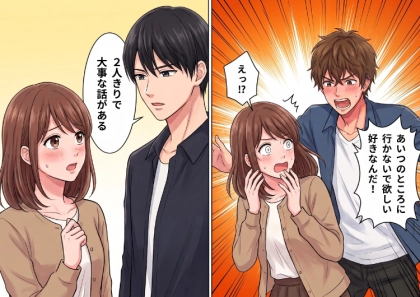 「2人きりで大事な話がある」超イケメンの幼馴染から突然の呼び出し！ドキドキしながら約束の場所へ向かうと、別のイケメンが登場！？⇒「あいつの所に行くな！好きなんだ！」突然告白されて・・・