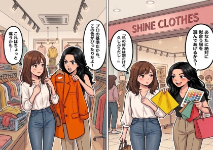 「私がパーソナルカラーで似合う服選んであげる！」スタイリスト気取りで服を勧めてくる友人。気に入る服がないと伝えると⇒「はぁ！？プロ基準なのに文句言うな！」店内でキレられてしまい・・・