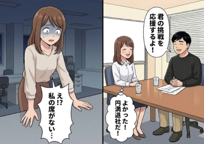 【実話】「君の転職を応援してるよ！」社長が快諾してくれて円満退職に。しかし次の日いつも通り出社すると⇒「え！？私の席がない！」デスクからPCも荷物も全部無くなっていて・・・